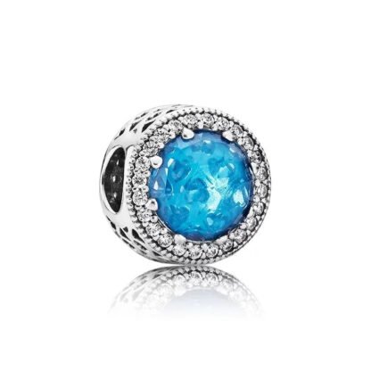 Silver Big Deep Blue Gem Charm