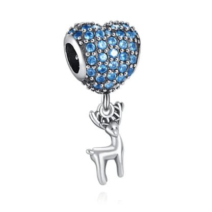 Silver Deer Blue Heart Air Balloon Charm