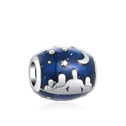 Silver People Together Stargazing Under Moon Blue Night Sky Charm