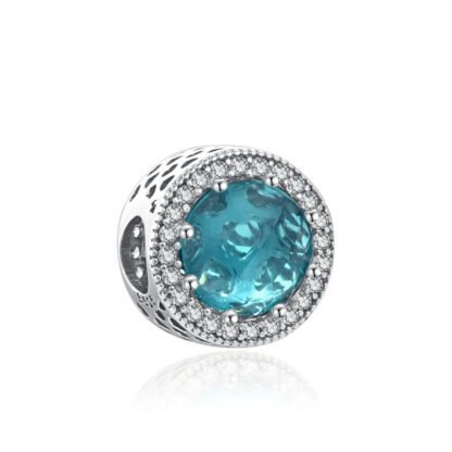 Silver Big Ocean Blue Gem Charm