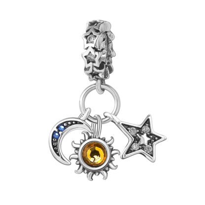 Silver Ornate Astrological Sun Moon Star Charm