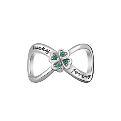 Silver Infinity Green Gems Lucky Clover Charm