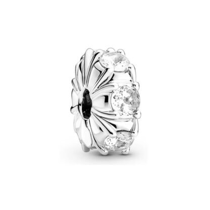 Silver Flower Face White Gems Charm