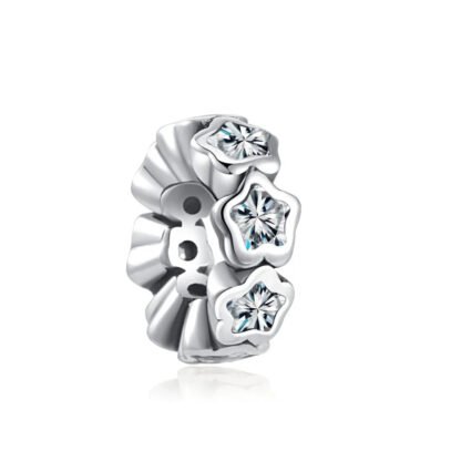 Thick Silver White Gems Stars Link Charm