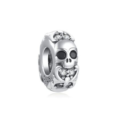 Silver Black Eyes Skull Charm