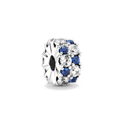 Silver Sturdy White and Blue Gems Charm