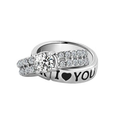 Silver Double Rings Love You Charm