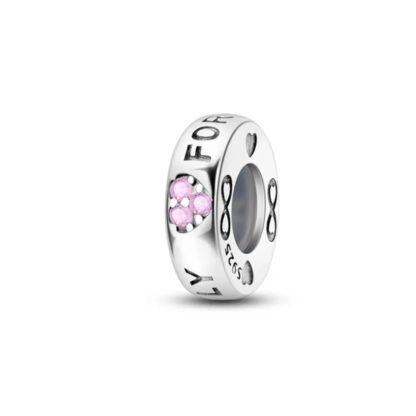 Silver Simple Forever Love Small Pink Heart Charm