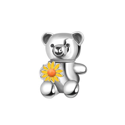 Silver Teddy Bear Yellow Daisy Charm
