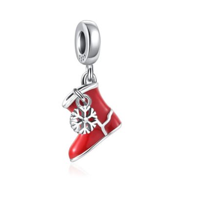 Christmas Red Boot Winter Snowflake Charm