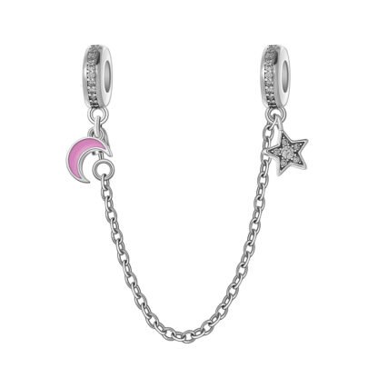 Pink Moon Silver Star Chain Charm