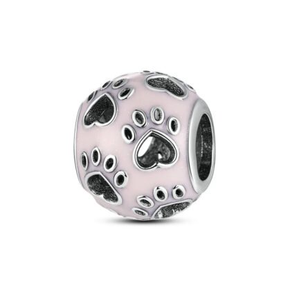 Pink Sphere Black Pet Paws Prints Charm