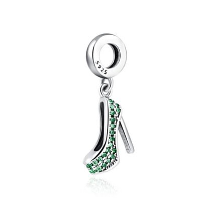Green Gems Silver Heel Charm