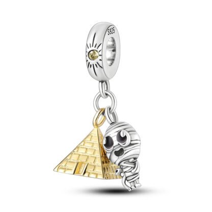 Happy Mummy Gold Pyramid Charm