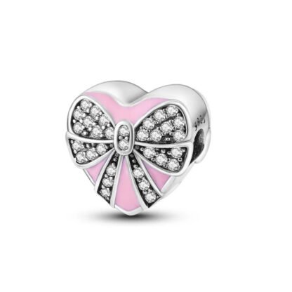 Pink Heart Gift Box Bow Charm