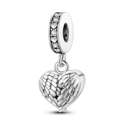 Silver Heart Enclosed Wings Charm