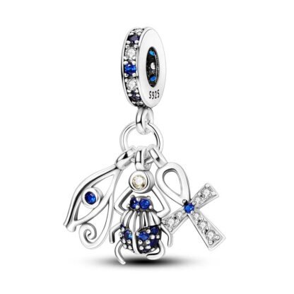 Blue Gems Egyptian Symbols Ank Scarab Eye Charm