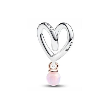 Silver Heart Loop Pink Pearly Drop Charm