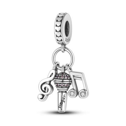 Silver Musical Notes Singer Microphone Charm
