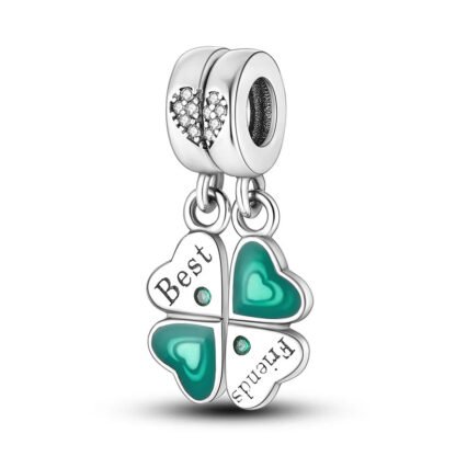 Best Friends Green Hearts Lucky Clover Charm