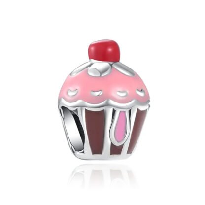 Pink Cupcake Cherry Top Charm