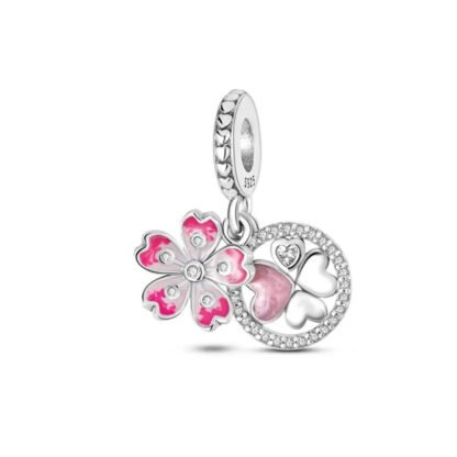 Sakura Cherry Blossom Sliver Clover Charm