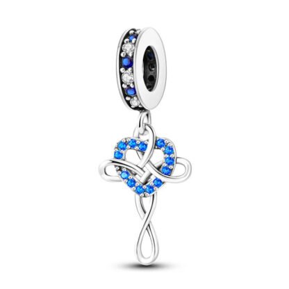 Blue Gems Heart Elegant Curvy Cross Charm