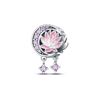 Pink Lotus Purple Crescent Moon Charm