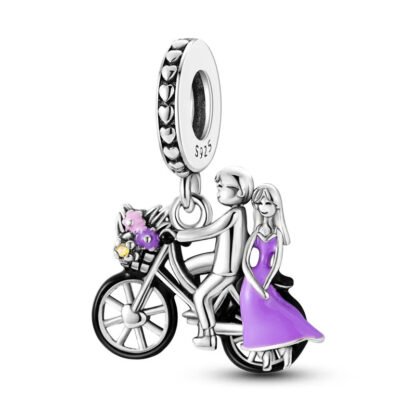 Purple Girl with Man on Riding Bicycle Charm