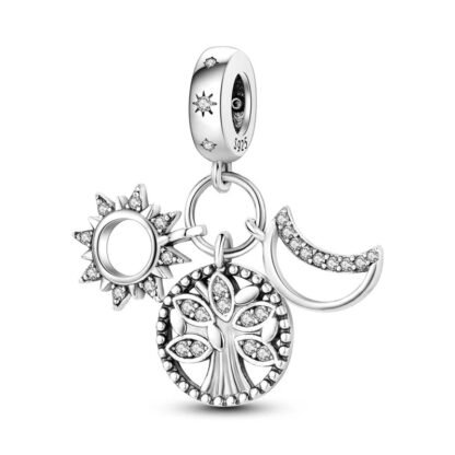 Silver Magical Astrological Symbols Sun Moon Tree Charm