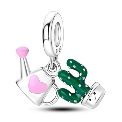 Pink Heart Water Can Green Happy Cactus Charm