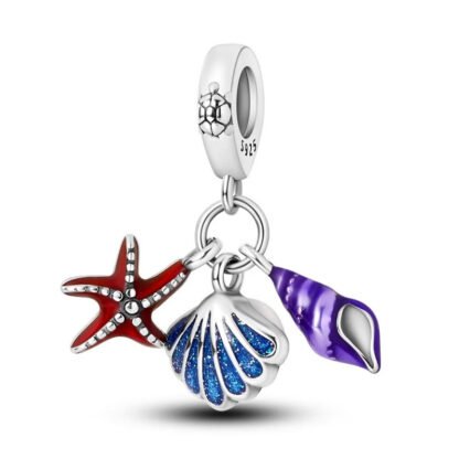 Red Starfish Blue and Purple Seashells Charm