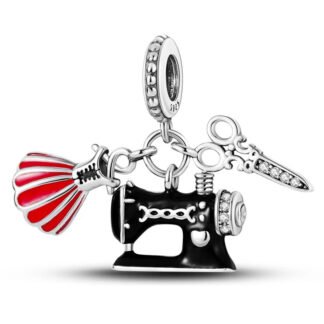 Black Sewing Machine Red Dress Scissor Charm