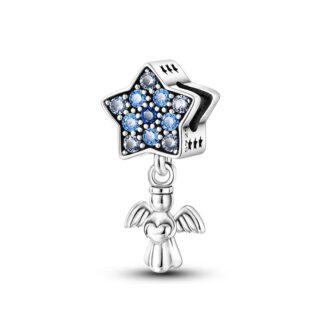 Big Star Blue Gems Silver Angel Love Charm