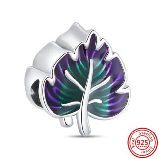Silver Chromatic Glossy Purple Green Leaf Charm