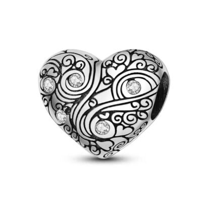 Elegant Swirly Patterns Silver Heart Charm