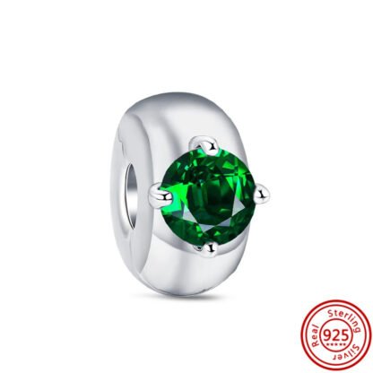 Silver Single Green Gem Charm
