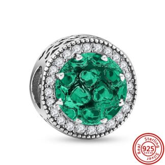 Round Big Emerald Green Heart Patterned Gem Charm
