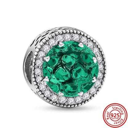 Round Big Emerald Green Heart Patterned Gem Charm