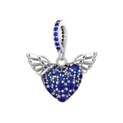 Silver Blue Angel Heart Heavenly Charm