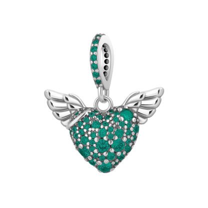 Silver Green Angel Heart Heavenly Charm