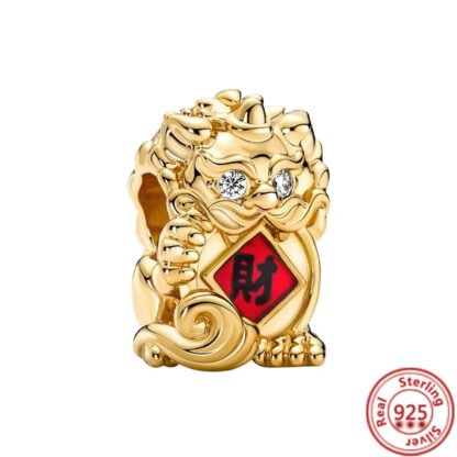 Gold Chinese Lion Statue Charm