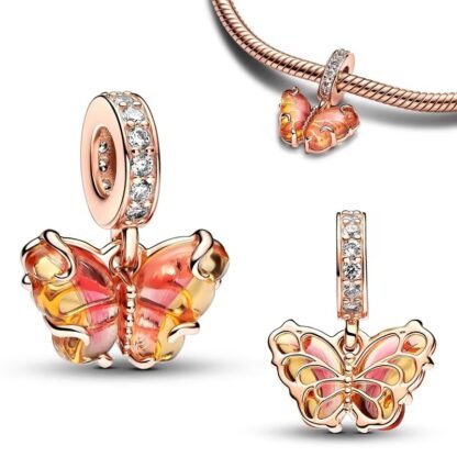 Rose Gold Autumn Fall Orange Hues Butterfly Charm - Image 2