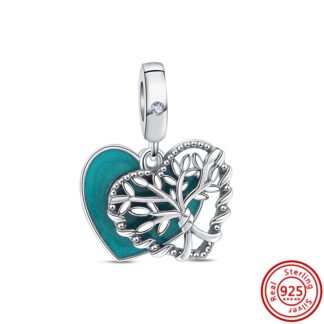 Teal Heart Silver Tree of Life Charm