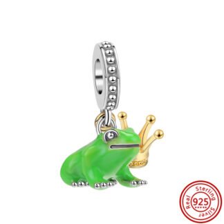 Golden Crown Green Frog Charm