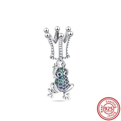 Blue Green Frog Reaching Silver Crown Charm
