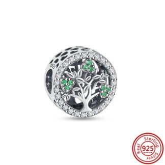 Silver Tree Green Gems Cluster Leaves Charm