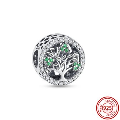 Silver Tree Green Gems Cluster Leaves Charm