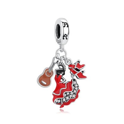 Fierce Red Dance Dress Heel and Guitar Charm
