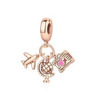 Gold Rose Travel Tourism Plane Luggage Globe Charm